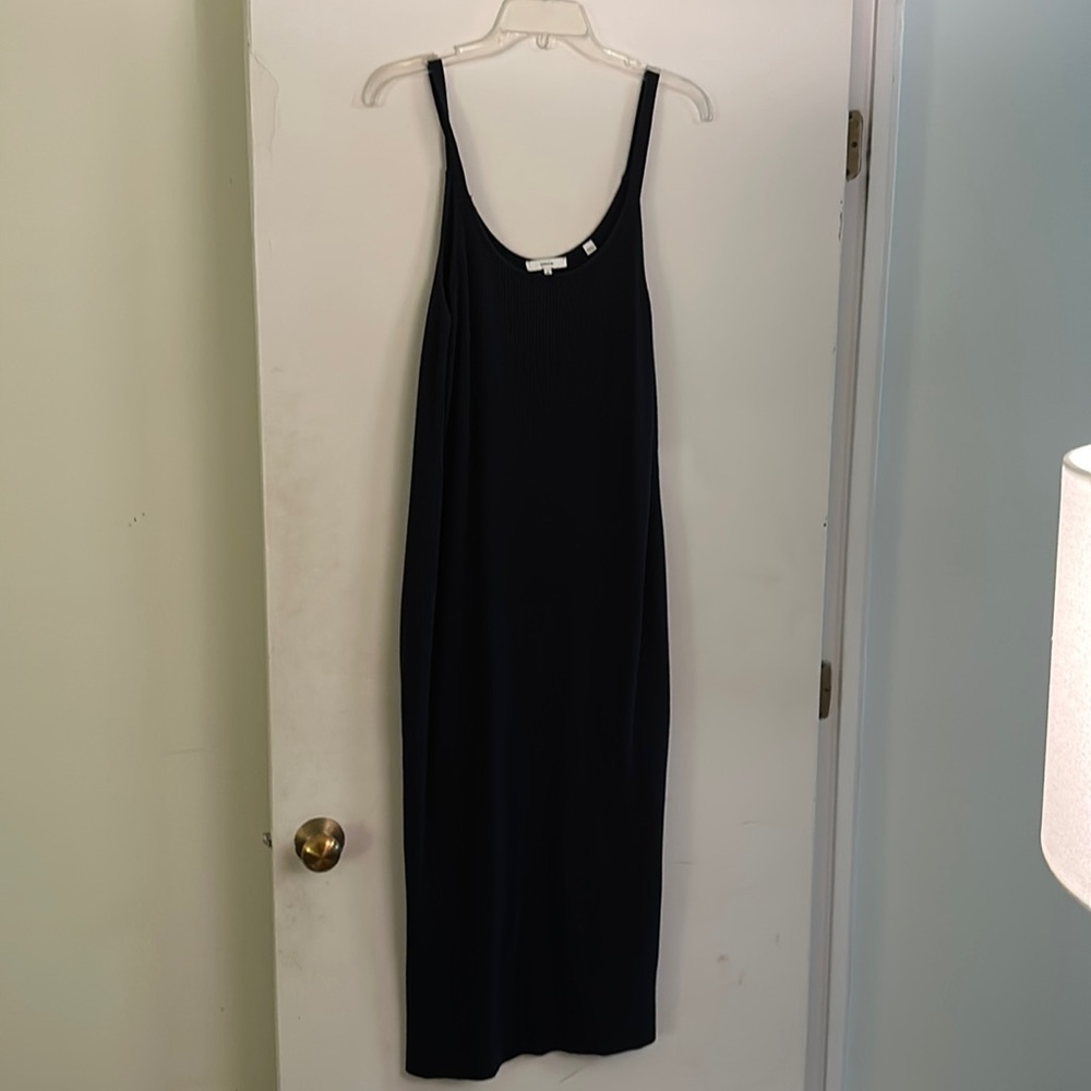 Vince navy ribbed knit midi dress